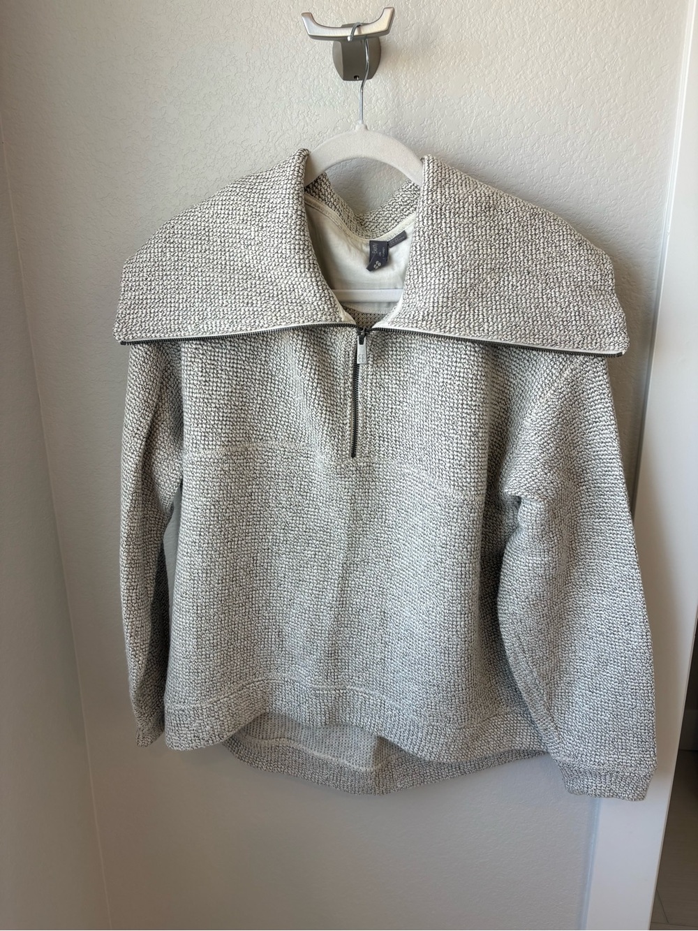 Sweaty Betty Light Gray Textured Half-Zip Funnel Sweater